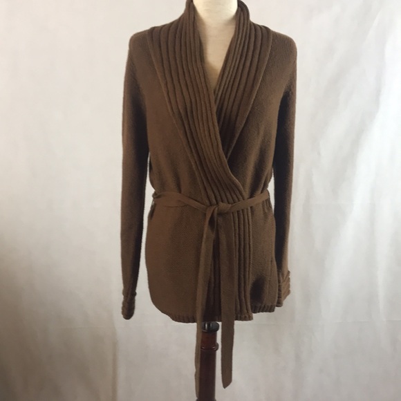 EUC White + Warren Open Front Cardigan with Long Sleeves and Removable Tie Belt - Picture 2 of 9